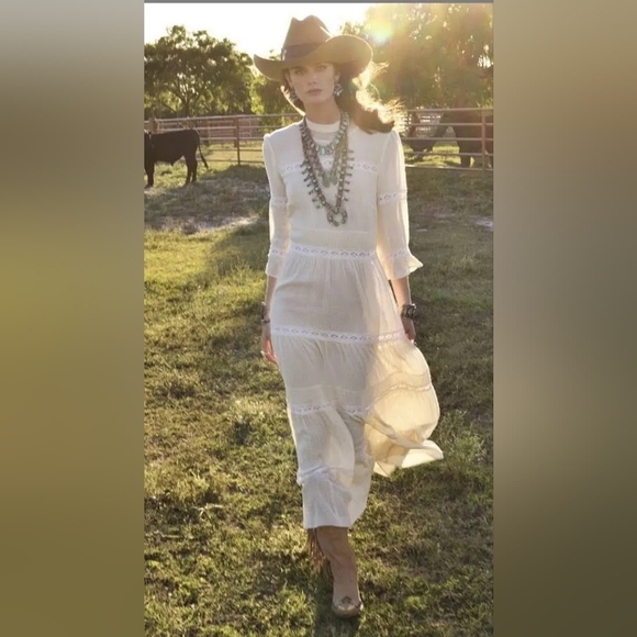Double D Ranch Dresses & Skirts - Double D Ranch Homespun Prairie Dress String Ivory Lace Maxi Long  Size 6
